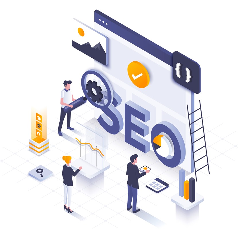 Flat color Modern Isometric Illustration design - Seo